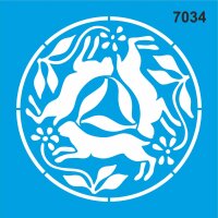 Tavşanlar Çiçekler Deseni Stencil Boyama Şablonu - 1