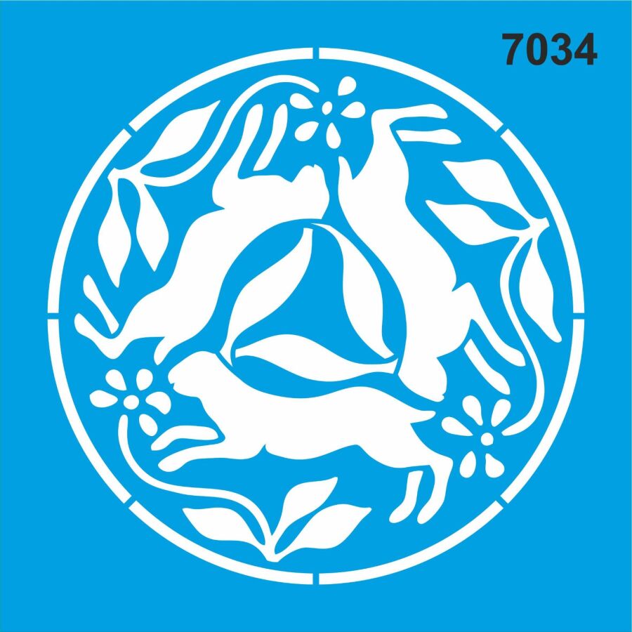 Tavşanlar Çiçekler Deseni Stencil Boyama Şablonu - 1