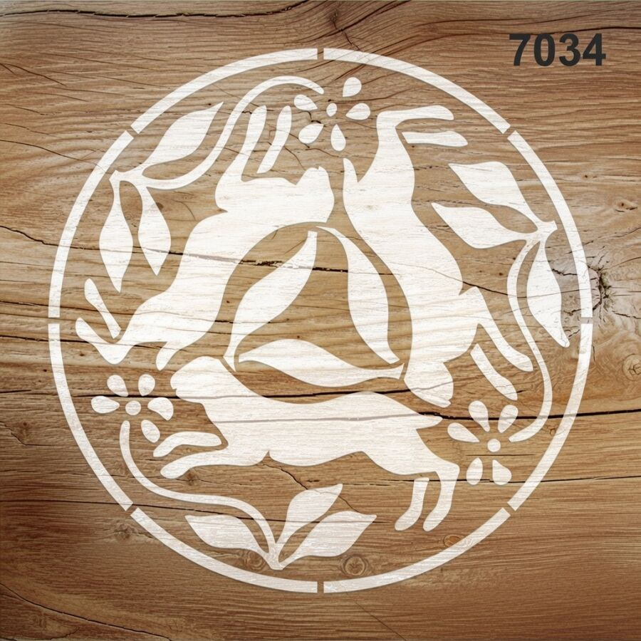 Tavşanlar Çiçekler Deseni Stencil Boyama Şablonu - 2